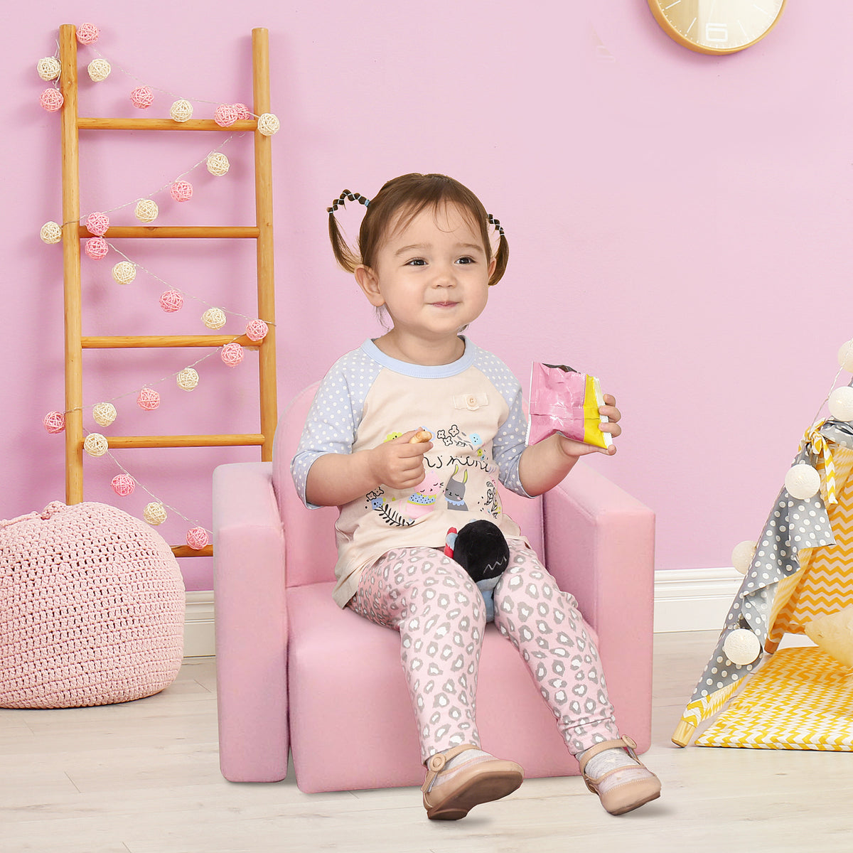 Conjunto 2 em 1 Poltrona infantil multifuncional conversível em cadeira e mesa para crianças acima de 3 anos 33x35x41 cm Rosa — foto 2
