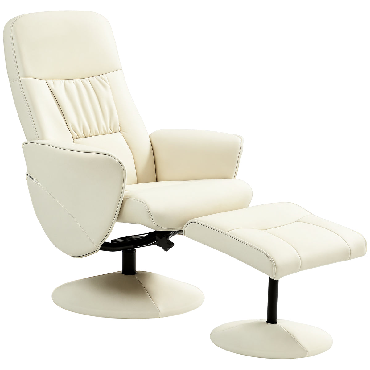 Poltrona Relax com Apoio para os Pés Estofada em PU Poltrona Relax Reclinável até 145° e Giratório 360° com Encosto Ajustável para Sala de Estar Dormitório Escritório 81x81x105cm Creme — foto 1