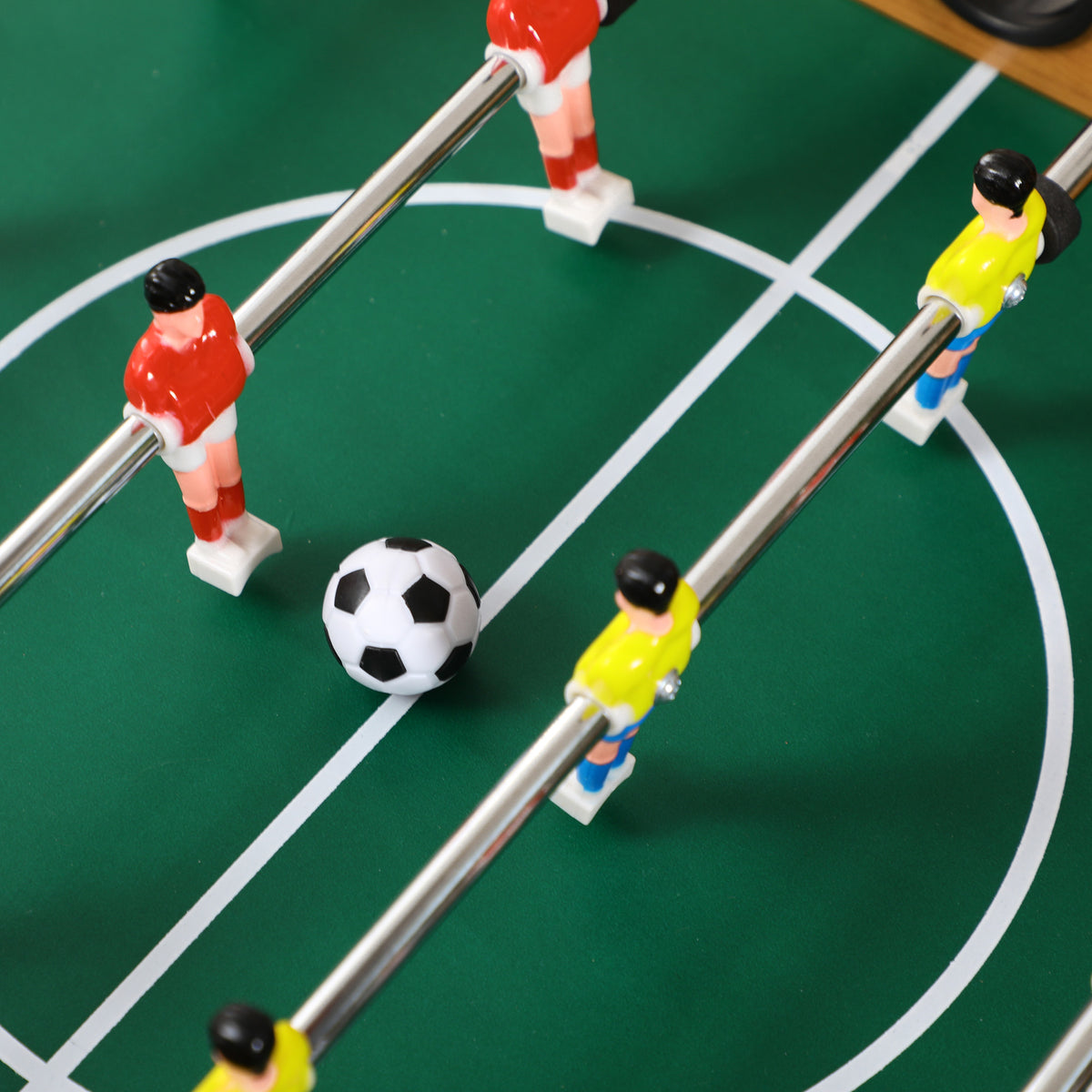 Mesa de Matraquilho para Crianças e Adultos Matraquilho 69x37x70cm com 2 Bolas 6 Hastes Metálicas 2 Placares de Pontos 18 Jogadores Pés Dobrável para Familias Festas Madeira — foto 8