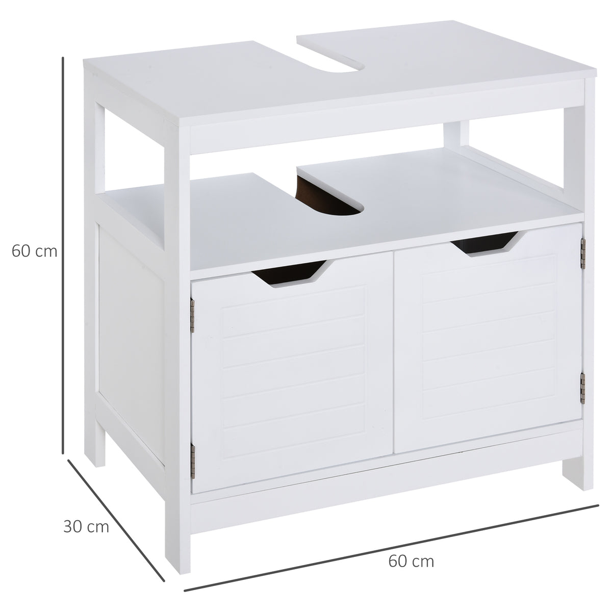 Armário de banheiro Com prateleira 2 portas de armazenamento Dispositivo anti-ponta Resistente a humidade 60x30x60 cm Branco — foto 3