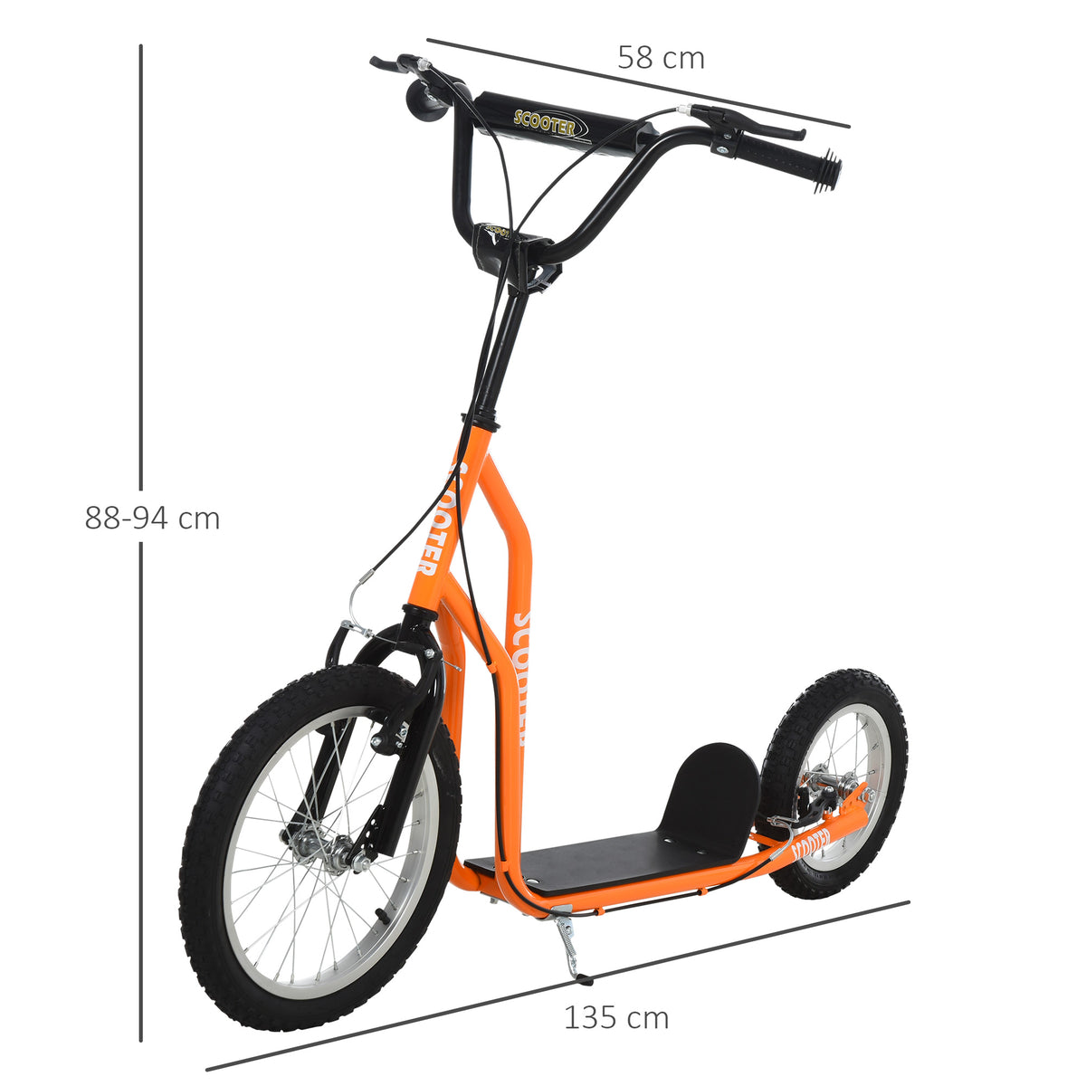 Trotinete infantil com guiador ajustável, rodas grandes e travão de mão, trotinete 41 cm Cityroller para meninos e meninas a partir dos 5 anos, metal, laranja — foto 2