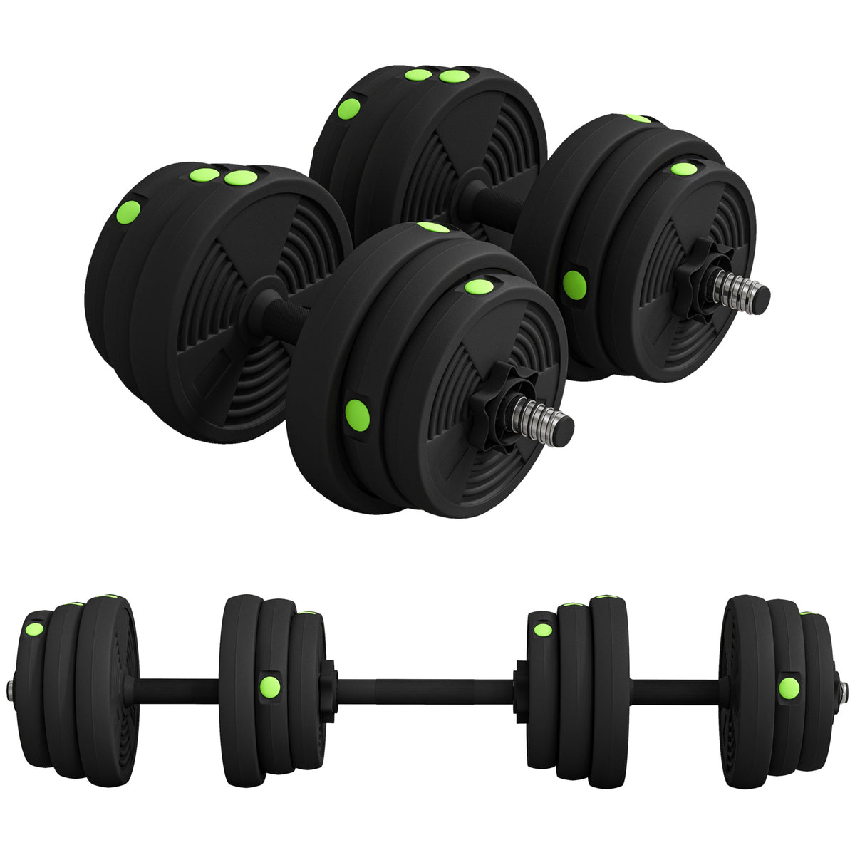 Conjunto de Halteres 25 kg 2 em 1 Conjunto de Pesos com Barra e Pega Antiderrapante para Treino de Força em Casa Ginásio Escritório Preto e Verde — foto 1