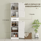 Coluna de Casa de Banho com 2 Portas 1 Gaveta e 2 Prateleiras Ajustáveis Armário Alto de Casa de Banho Estreito Estilo Rústico 40x30x170 cm Branco — foto 5