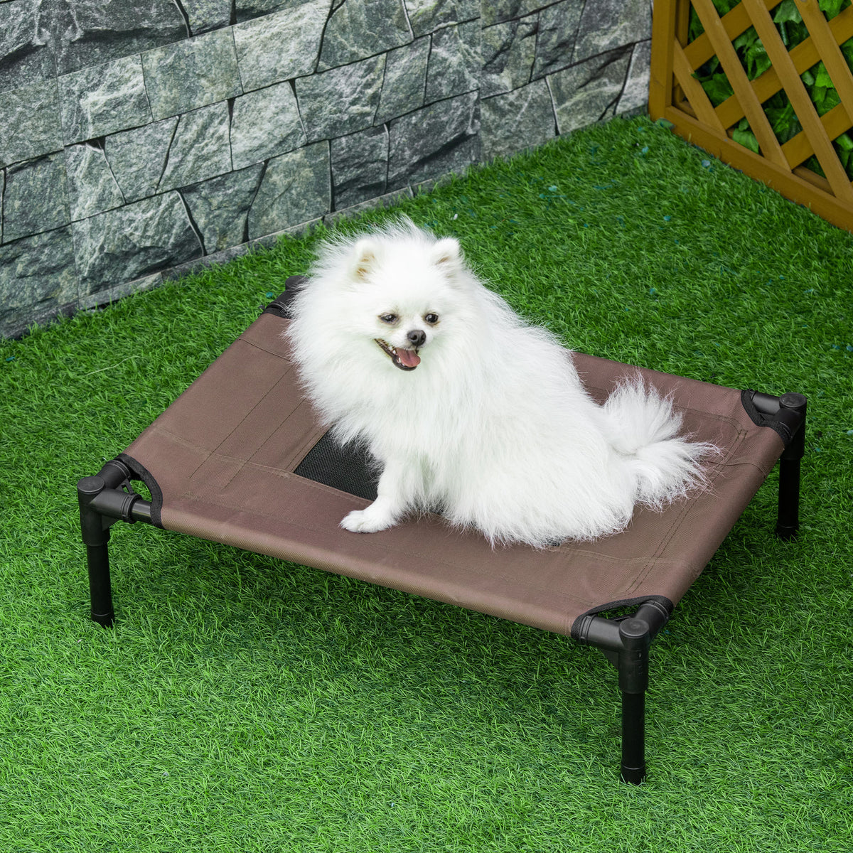 Cama para Animais de Estimação Cama Elevada para Cães Gatos Portátil Tecido Transpirável para Exterior Interior 64x46x18cm Marrom — foto 2