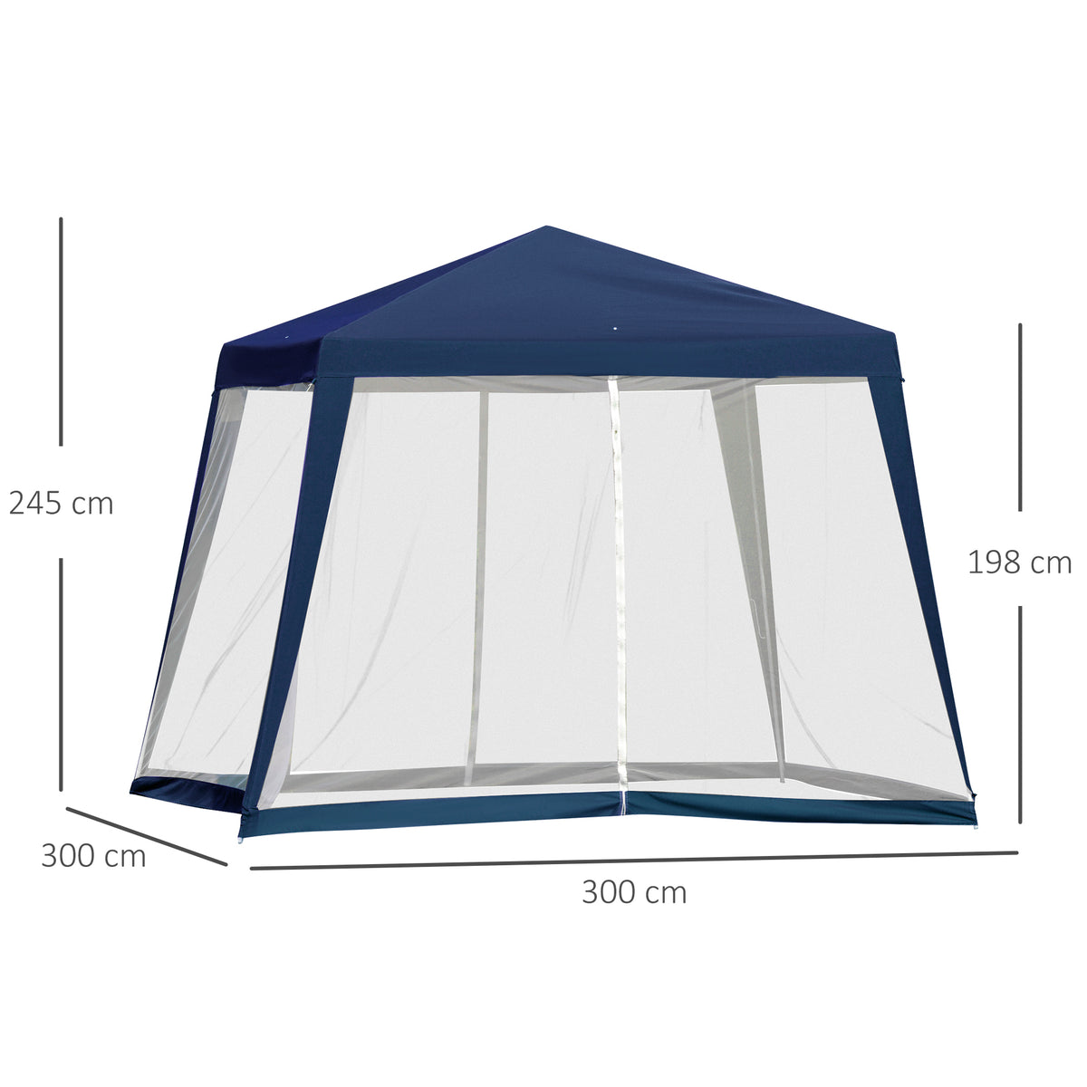 Tenda de Jardim 3x3m Tenda com 4 Partes Laterais Rede Mosquiteira com Zíper Proteção UV para Patio Azul — foto 3