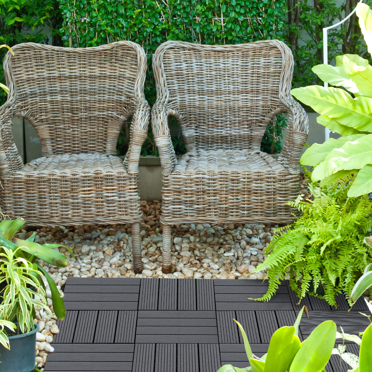 Conjunto de 11 Peças de Estrados Exterior 30x30 cm 1 m² Estrados de Jardim Antiderrapante e Resistente às Condições Climáticas Fácil Instalação para Jardim, Terraço e Varanda Cinzento — foto 2