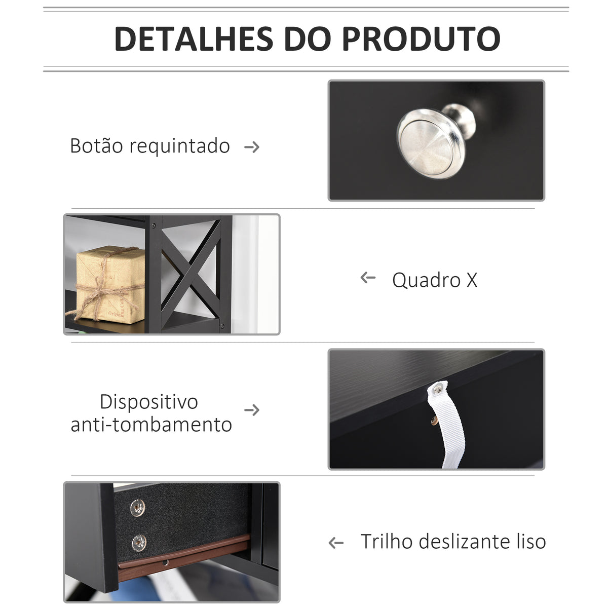 Consola de Entrada Mesa Hall com 2 Gavetas e 2 Prateleiras Inferiores Mobiliário Moderno Base Elevada Anti-Inclinação 100x30.5x80 cm Preto — foto 6
