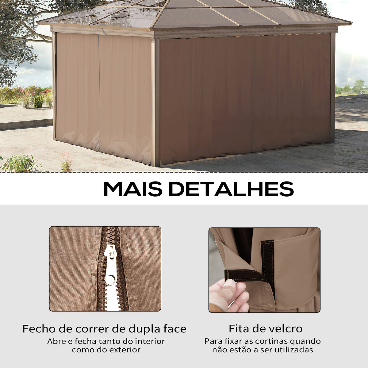 4 Paredes Laterais para Tenda 302x205 cm Laterais para Tenda Universal com Ganchos e Argola em C para Tenda de Jardim Terraço Marrom — foto 5