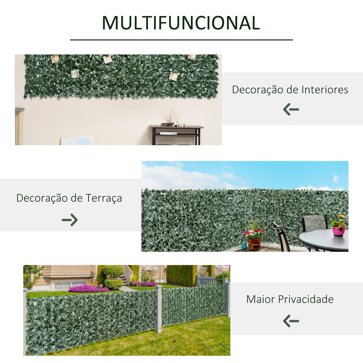 Vedação Artificial em Rolo 2,4x1 m Vedação de Privacidade para Balcão Jardim Exterior Planta Decorativa de Parede PE Verde — foto 5