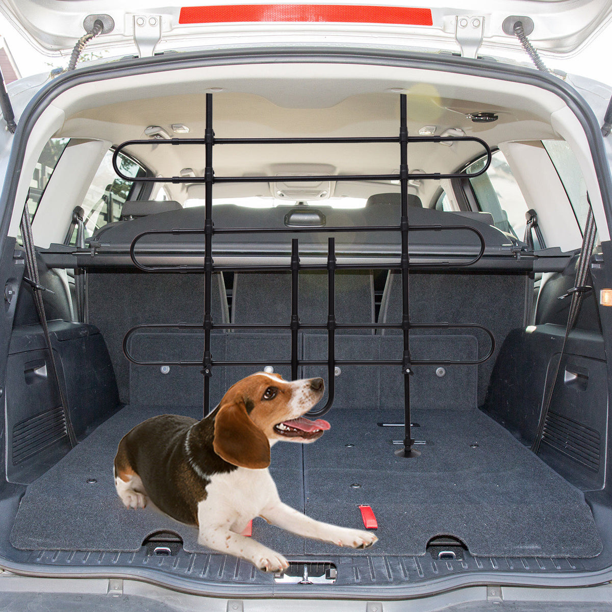 Grade de Segurança de Carro para Cães Ajustável em Largura e Altura 85-150x85x128cm Grade Separadora para Porta Malas de Carro Universal Metal Preto — foto 2