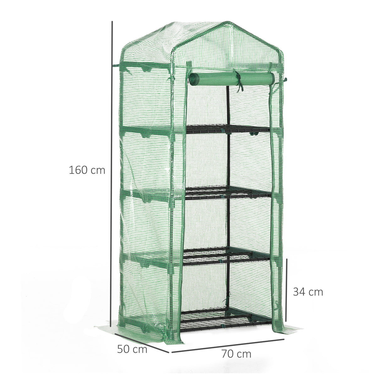 Estufa de Jardim com 4 Prateleiras e Cobertura de PE Estufa de Aço para Cultivo de Plantas Flores 70x50x160cm Verde — foto 3