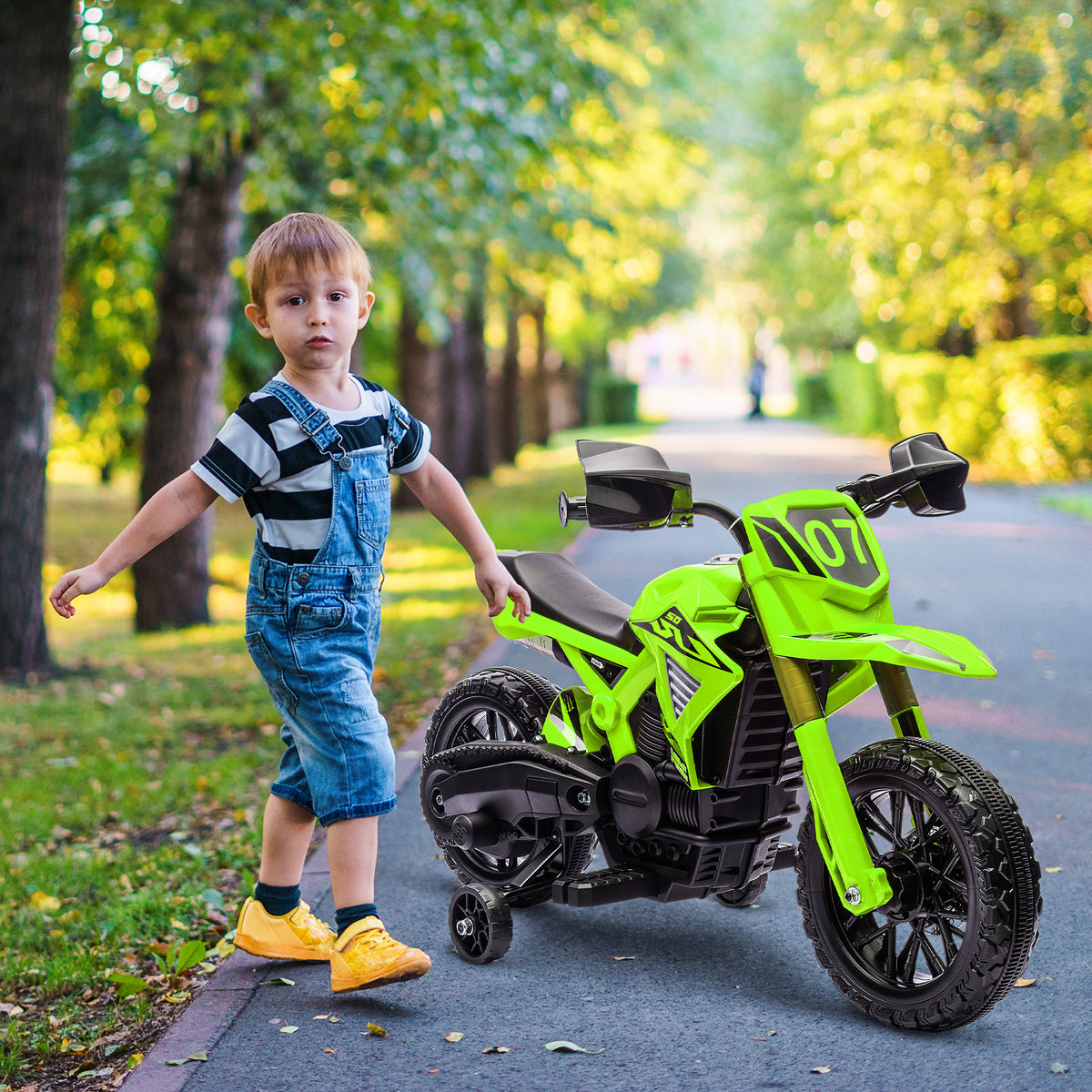 AIYPLAY Mota Elétrica para Crianças acima de 3 Anos Moto a Bateria para Crianças 6V com Rodas de Treino e Buzina Mota para Crianças Carga 30 kg 105x57x62 cm Verde — foto 2