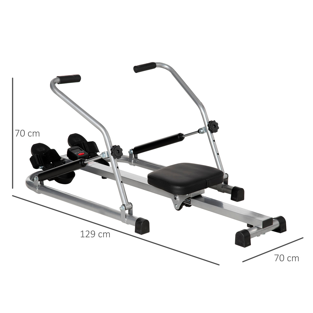 Máquina de Remo Hidráulico Dobrável com 4 Níveis de Resistência Ecrã Digital e Pedal Antiderrapante para Fitness em Casa Aço 129x70x70cm Preto e Prata — foto 3