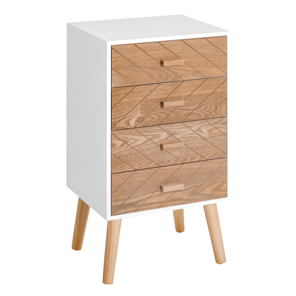 Mesa de Cabeceira com 4 Gavetas Mesa de Cabeceira com Espaço de Armazenamento para Dormitório 40x30x75 cm Branco e Madeira — foto 1