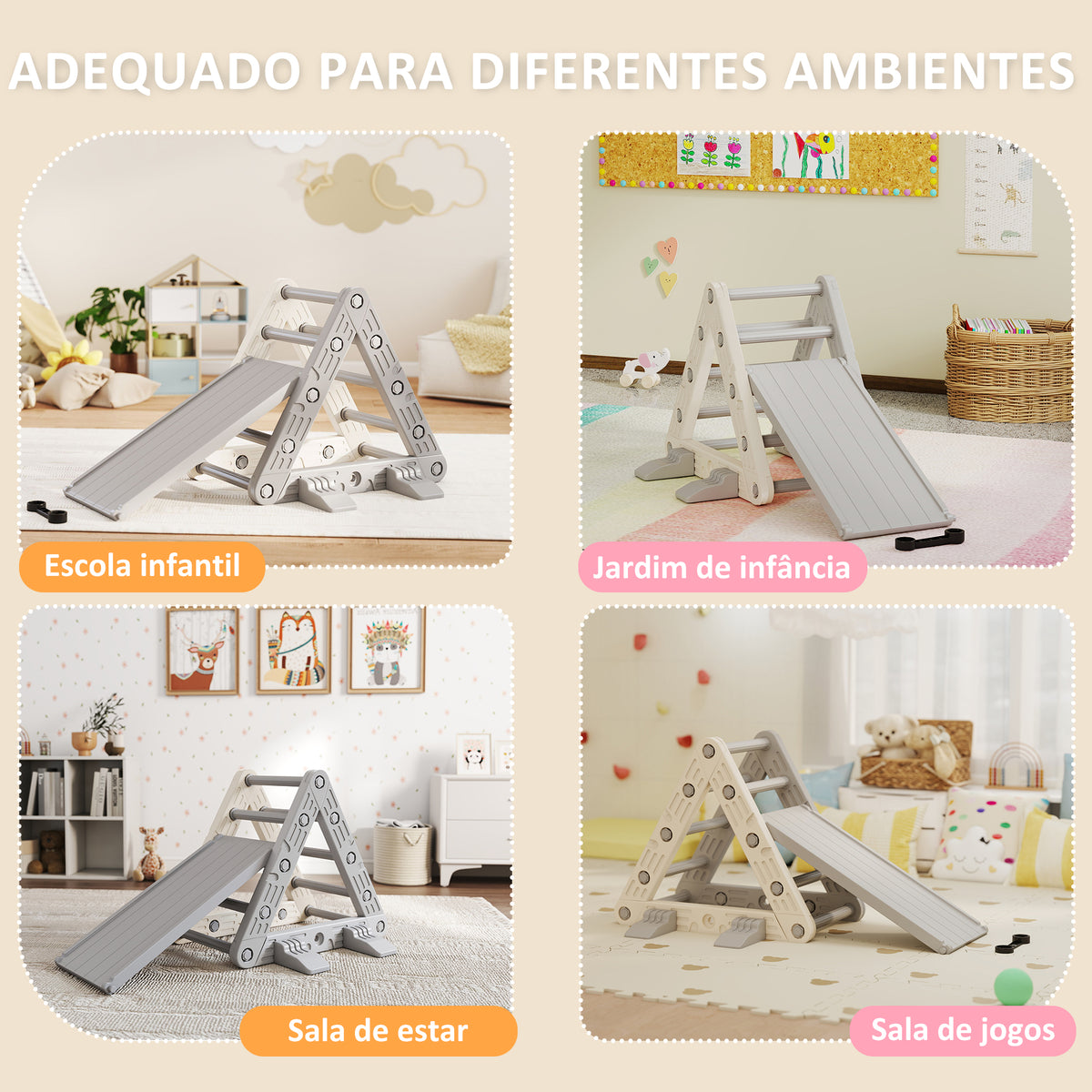 Brinquedo de Escalada para Crianças 4 em 1 com Arco de Escalada Baloiço Rampa e Escorrega Brinquedo de Plástico para Crianças de 18-48 Meses para Interior e Exterior Cinza e Branco — foto 7