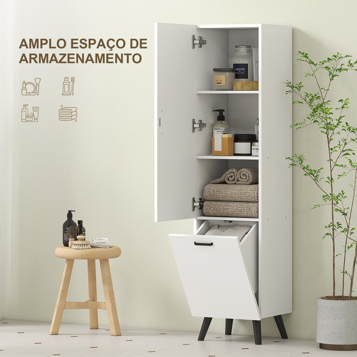 Coluna Casa de Banho Armário Alto Casa de Banho Estreito com 2 Portas e Prateleiras Móvel para Sala de Estar Cozinha 35x31,5x144 cm Branco — foto 4