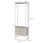 Suporte para Cabides com 3 Gavetas de Tecido Barra para Pendurar e Prateleira de Armazenamento para Entrada Quarto Sala 58,5x30x178 cm Natural — foto 3