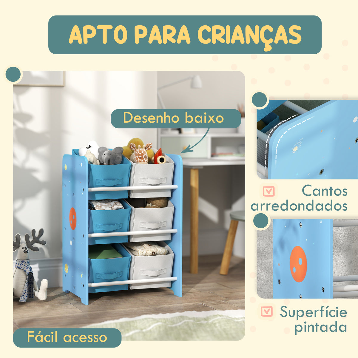AIYPLAY Estante para Brinquedos com 6 Caixas de Tecido não Tecido Amovíveis Organizador de Brinquedos para Dormitório Escola Infantil 43x30x60 cm Azul — foto 5
