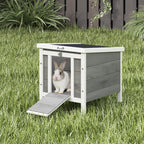 Coelheira de Madeira Exterior Coelheira para Roedores Animais de Estimação Pequenos com Teto Asfáltico e Rampa Antiderrapante 42x51x43cm Cinza — foto 2
