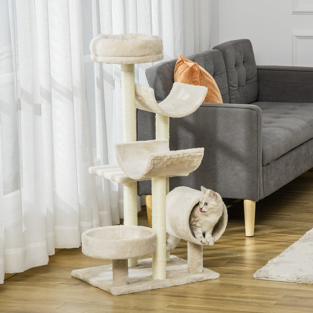 Raspador para Gatos Grande raspador Centro de atividades Plataformas Tubo de jogo Jogo Bola 50x40x105cm Sisal Natural — foto 2