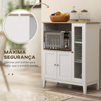 Móvel Auxiliar de Cozinha Moderno Móvel para Micro-Ondas Móvel de Cozinha com Prateleiras 3 Portas Compartimento Aberto Sistema Anti-Tombo para Sala de Jantar 80x35x97 cm Branco — foto 7