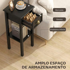 Mesa Auxiliar Mesa de Cabeceira com Gaveta e Prateleira de Armazenamento Estilo Moderno para Sala de Estar Dormitório 30x30x75 cm Preto — foto 4