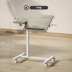 Mesa Auxiliar com Rodas Mesa para Sofá com Altura Ajustável Superfície Inclinável e Estrutura de Metal para Quarto Sala de Estar Escritório 57x40x67,5-101 cm Carvalho e Branco — foto 3