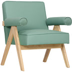 Poltrona Sala de Estar Poltrona Nórdica Poltrona Estofada em PU com Apoio para os Braços e Estrutura de Madeira de Borracha para Dormitório Carga 120 kg 73x70x80 cm Verde — foto 1