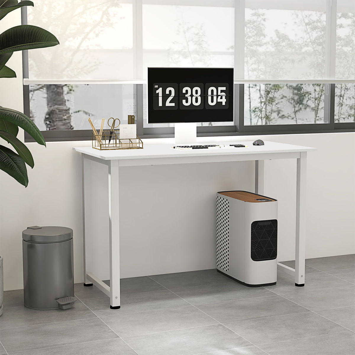 Secretária Moderna Mesa de Estudo com Estrutura de Aço e Pés Ajustáveis Mesa de Computador para Escritório Casa 120x60x76 cm Branco — foto 8