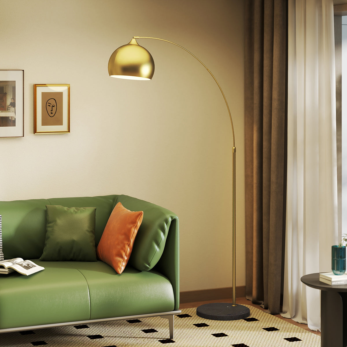 Candeeiro de Pé em Forma de Arco com Altura e Comprimento Ajustáveis Candeeiro de Leitura para Lâmpadas E27 Potência Máxima 40W com Interruptor de Pé 110-115x30x170-180 cm Dourado e Preto — foto 2