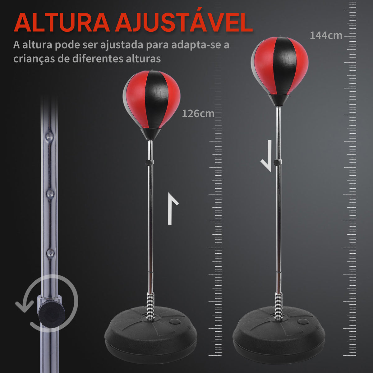 Punching Ball de Boxe com Altura Ajustável de 4 Níveis Base Recarregável com Água ou Areia e Luvas para Adolescentes Ø43x125-145 cm Vermelho e Preto — foto 6