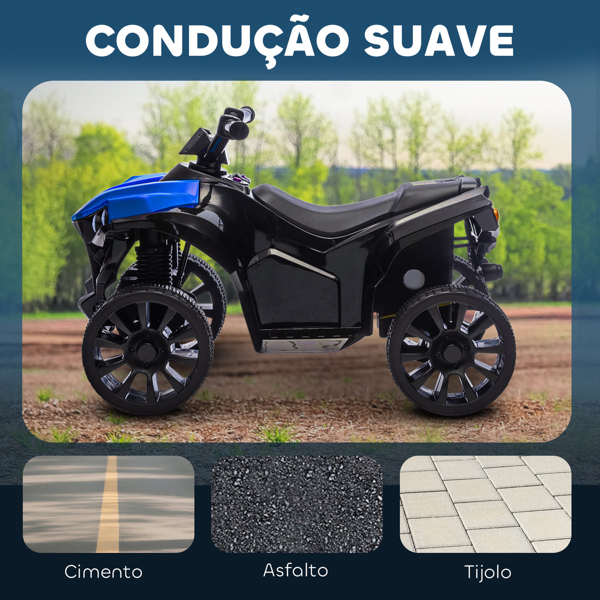 Quadriciclo Elétrico para Crianças 6 V Quadriciclo para Crianças de 3-8 Anos com Velocidade até 3 km/h Faróis e Música 70x42x45 cm Azul — foto 5