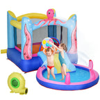 Castelo Insuflável com Escorrega Trampolim e Piscina para Crianças acima de 3 Anos Inclui Insuflador e Bolsa de Transporte para Interior e Exterior 360x175x180cm Multicor — foto 1