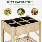 Horta Urbana de Madeira Mesa de Cultivo com 6 Compartimentos e Prateleira Inferior para Plantas e Flores em Jardim Terraço Exterior Capacidade 80 kg 78,5x58x81 cm Cor Natural — foto 4