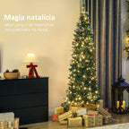 Árvore de Natal Slim 210 cm Árvore de Natal Artificial com Luzes LED Branco Quente 8 Modos de Iluminação 656 Ramos com Purpurina Prateada Pinhas Bagas e Suporte Metálico Verde — foto 4