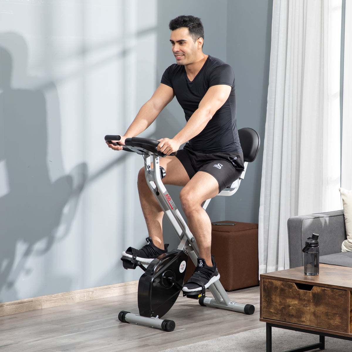 Bicicleta Estática Dobrável com 8 Níveis de Resistência Magnética Bicicleta Vertical com Volante de Inércia Ritmo Cardíaco Pulsómetro Assento Ajustável Carga 110 kg 43x97x109 cm Cinzento — foto 2
