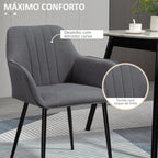 Conjunto de 2 Cadeiras de Sala de Jantar Estofadas em Linho Cadeiras de Cozinha com Encosto Apoio para os Braços e Pés de Metal 59,5x56,5x81 cm Cinza — foto 5