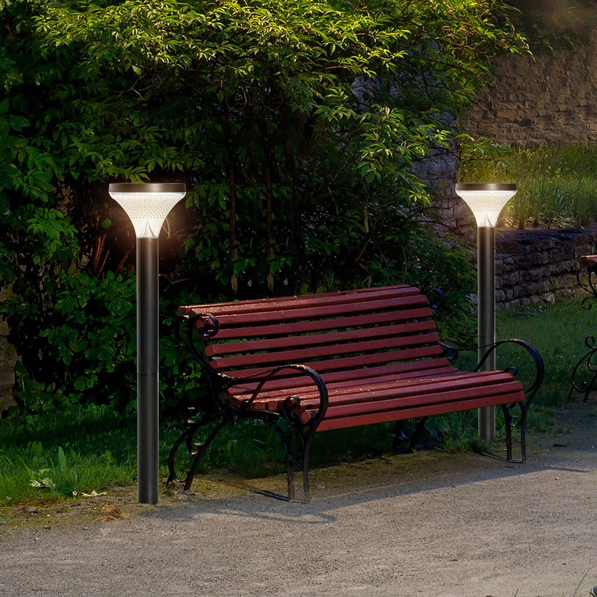 Candeeiros de Pé de Exterior Altura 91,5cm com Luz LED Solar Sensor Crepúsculo e Brilho Variável Conjunto de 2 Candeeiros de Jardim IP44 para Pátio Parque Exterior Preto — foto 2
