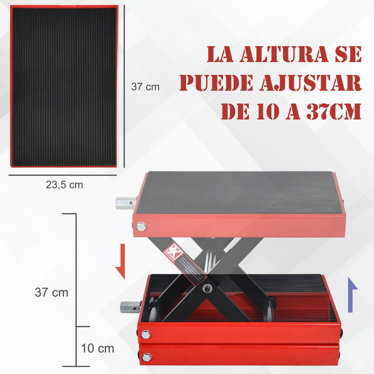 Plataforma de Elevação Tipo Tesoura com Altura Ajustável Carga 500kg 41,5x23,5x10-37cm Preto e Vermelho — foto 5