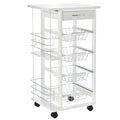 Carrinho de Cozinha com Rodas Carrinho Auxiliar com Gaveta 4 Cestas Amovíveis de Metal e Prateleiras Laterais 47x37x83 cm Branco — foto 1