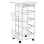 Carrinho de Cozinha com Rodas Carrinho Auxiliar com Gaveta 4 Cestas Amovíveis de Metal e Prateleiras Laterais 47x37x83 cm Branco — foto 1