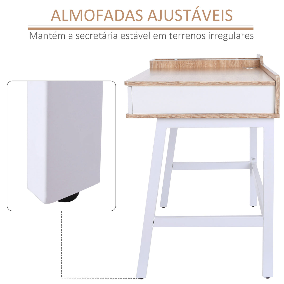 Secretária para Computador com Gaveta Prateleira Compartimentos Arrumação 100x55x81,5 cm Madeira e Metal — foto 6