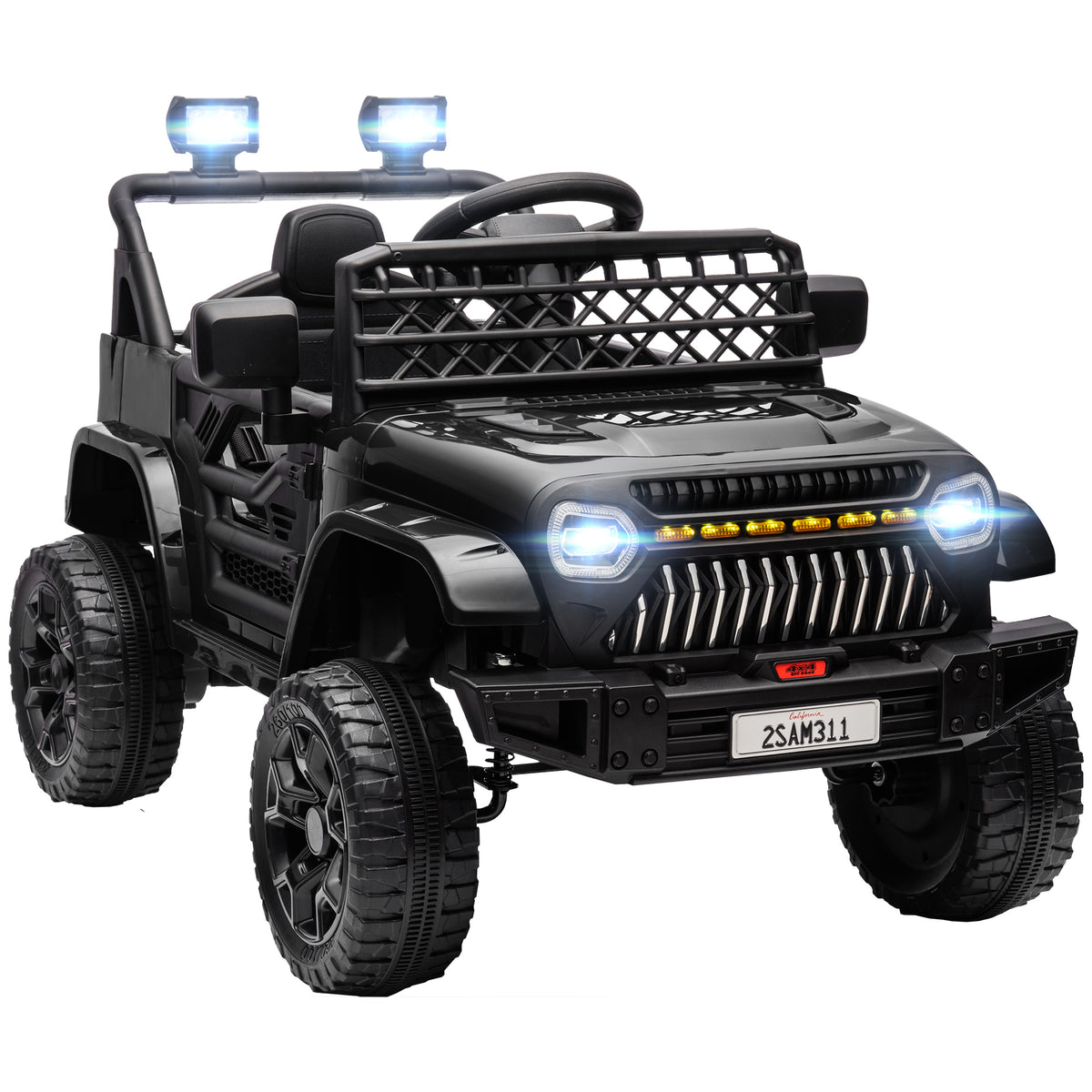 Carro Elétrico para Crianças acima de 3 Anos Carro Elétrico Infantil UTV Carro a Bateria 12V com Controlo Remoto Velocidade Ajustável USB Faróis e Buzina 95x62,5x65 cm Preto — foto 1