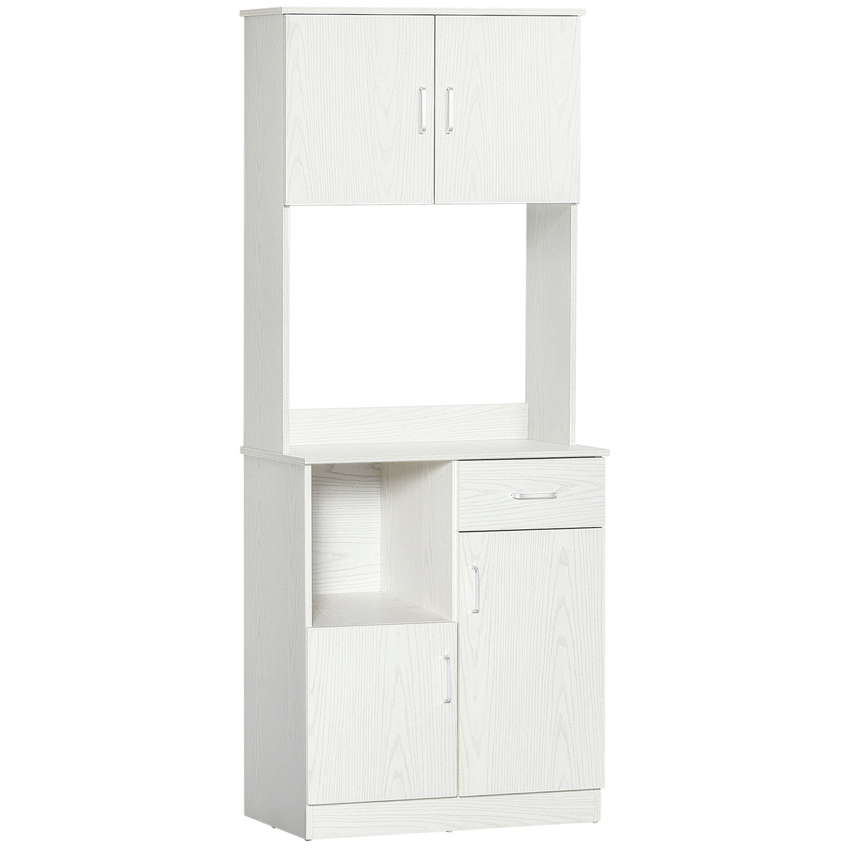 Armário de Cozinha Armário Alto de Cozinha com Gaveta Prateleira Aberta e 3 Armários com Prateleira Ajustável para Sala de Jantar Sala de Estar 71x71x178 cm Branco — foto 1