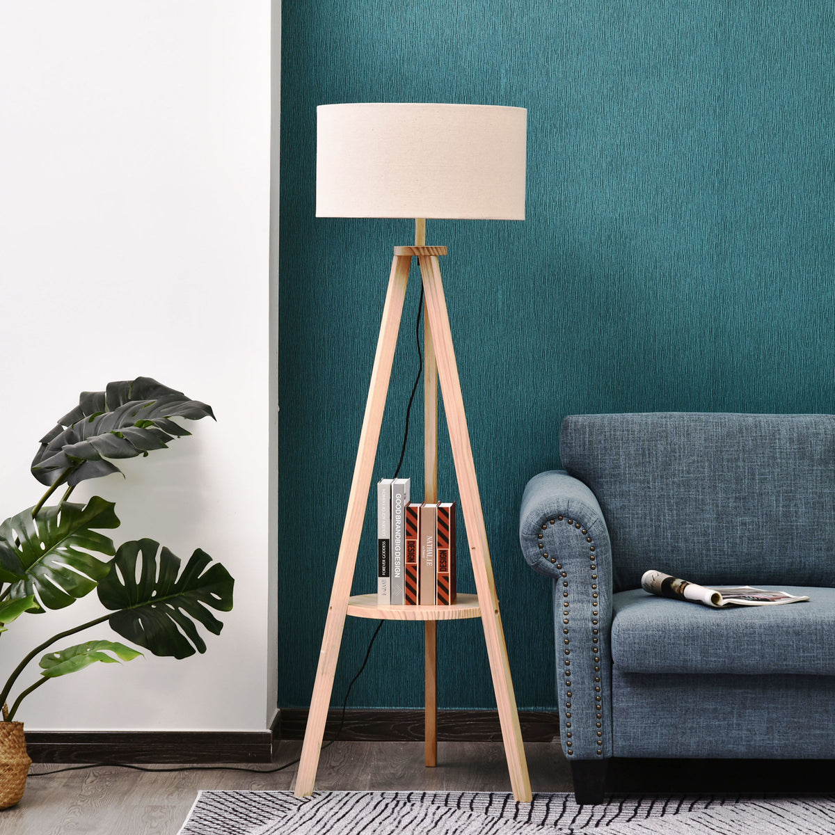 Candeeiro de Pé Moderno para o Quarto com Lâmpadas de E27, 40W e Interruptor de Pé, com Base de Tripé Inoxidável 154cm — foto 2