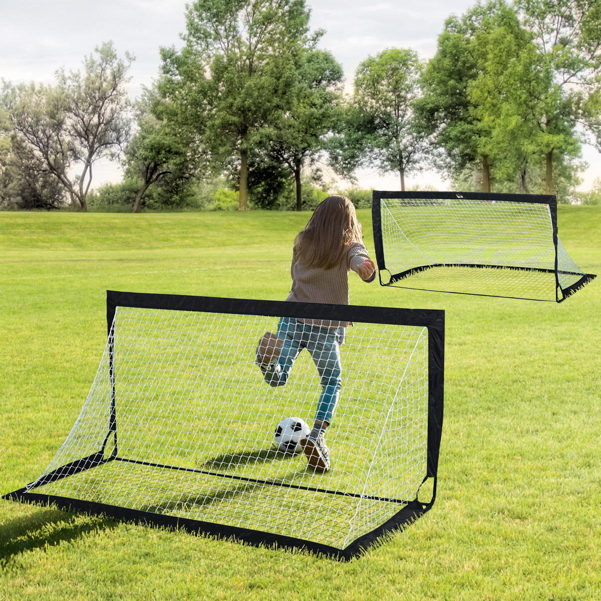 Balizas de Futebol Dobráveis Balizas de Futebol para Crianças e Adultos com Saco de Transporte para Exterior Jardim Treino 183x90x90 cm Preto — foto 2