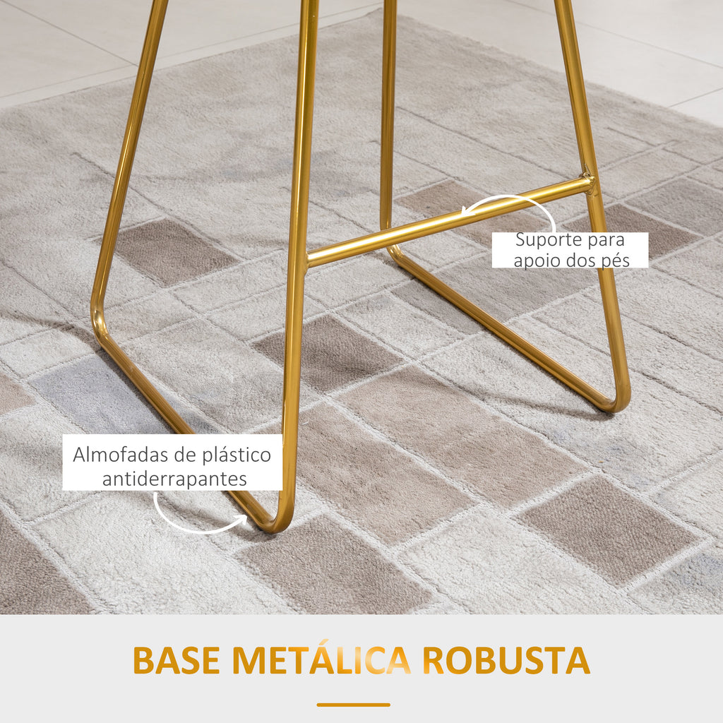 Conjunto de 2 Bancos Altos de Cozinha com Assento em Tecido Bancos de Bar Cadeiras Acapulco com Encosto e Apoio para os Pés para Sala de Jantar 52,5x47x97 cm Dourado — foto 5