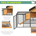 Coelheira Gaiola externa para pequenos animais de estimação 2 níveis com bandeja removível de madeira e rampa de metal 122x63x92 cm para coelhos cobaios de madeira e cinza — foto 5
