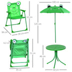Conjunto de Mesa e Cadeira de Jardim Conjunto de Picnic Dobrável para Crianças Conjunto de Mesa com Chapéu de Sol com Altura Ajustável 100-125cm Desenho de Sapo Verde — foto 3