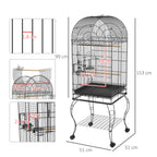 Gaiola para Pássaros com Rodas Gaiola para Pássaros com Bandeja Amovível Prateleira e 2 Comedouros de Aço Inoxidável e Poleiro para Periquitos Canários 51x51x153 cm Preto — foto 3